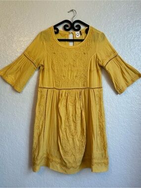 Anthropologie Akemi + Kin Mustard Embroidered Tunic Dress XS
